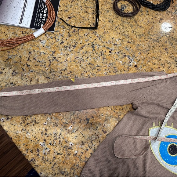 Moving Forward Tan Sweater with Blue and Gold Evil Eye Design - Picture 8 of 8